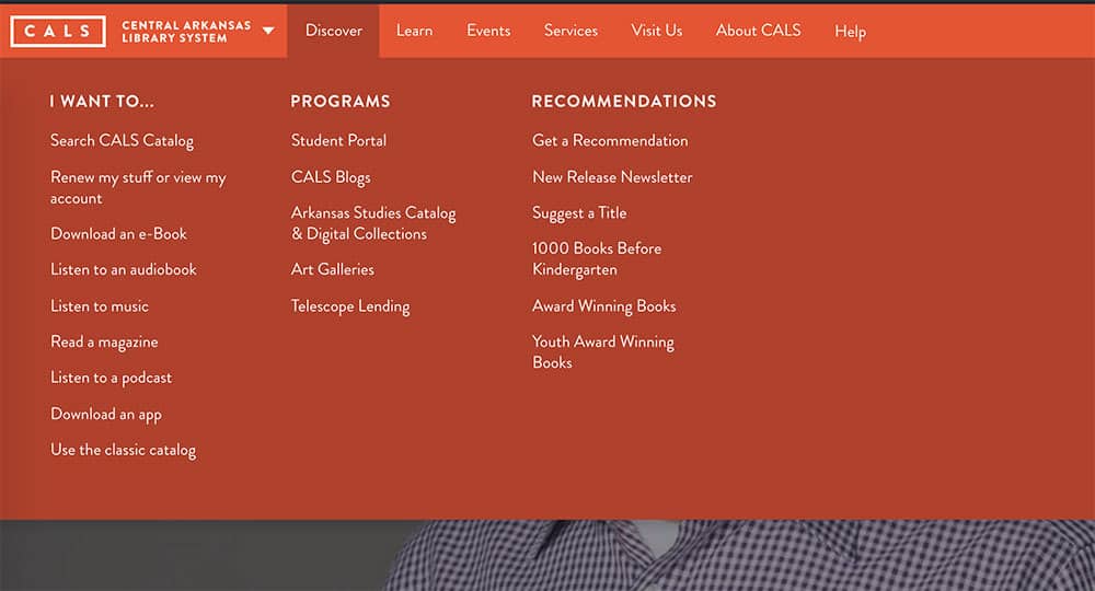 the discover menu dropped down